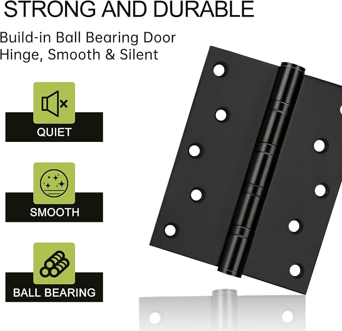 3-Pack Black Door Hinges, 5 Inch Heavy Duty Stainless Steel Hinge - Image 4