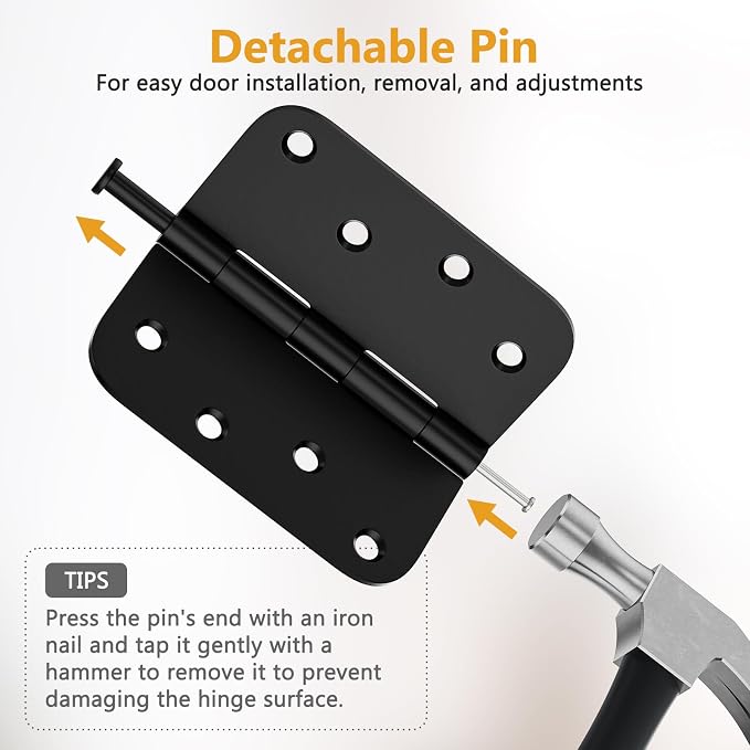 3 Pack Rounded Door Hinges 4 Inch, Removable Pin, Antirust & No Squeaks - Image 4