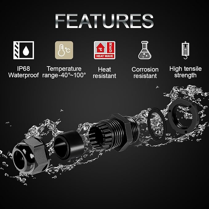 10 Pack NPT 3/8" Cable Glands Waterproof Adjustable 5-10mm Cable Connectors - Image 3