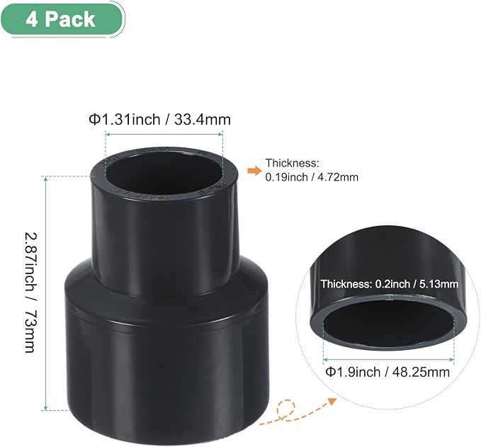 M METERXITY 4-Pack UPVC Reducer Pipe Fitting, 1-1/2"x1" Reducing Coupling - Image 3