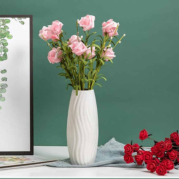White Ceramic Vase, 8.4" H, Artistic Flower Vase Classic Style - Image 5