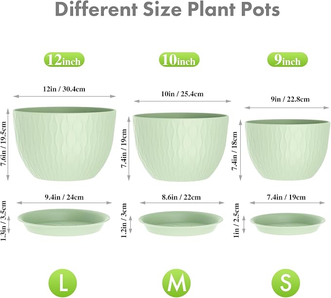 Meowell Large Flower Pots 12/10/9 inch, 3 Set Wide Plant Pots - Image 2