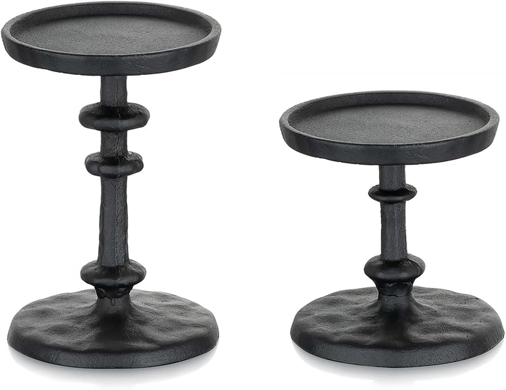 NUPTIO Pillar Candle Holder Black: Solid Cast Iron Candle Stand | Hammered - Image 8