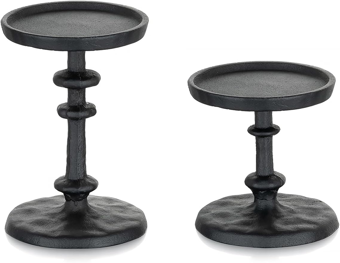 NUPTIO Pillar Candle Holder Black: Solid Cast Iron Candle Stand | Hammered - Image 8