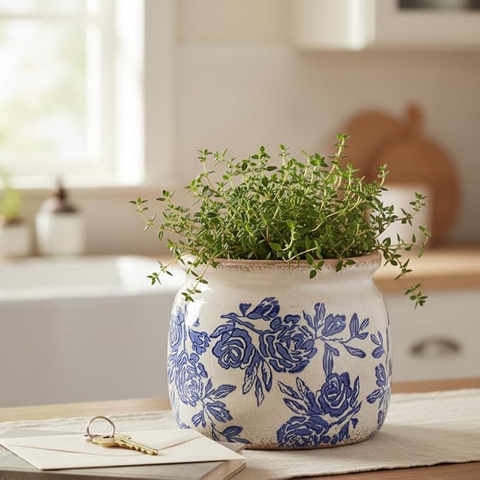 Chinoiserie Ceramic Plant Pot for Garden Decor, 6.3in Rustic Farmhouse Planter - Image 6