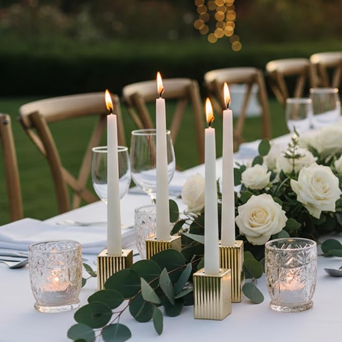 LETINE 12pcs Gold Vertical Stripe Glass Candlestick Holders - Image 5