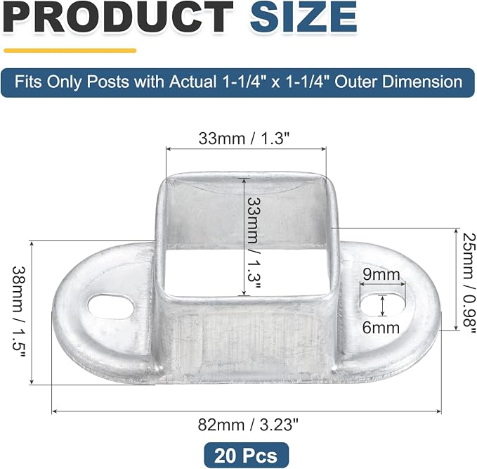 uxcell 20 Pack Square Post Flange Base, Fits 1.3x1.3 Square Tube Galvanized - Image 2