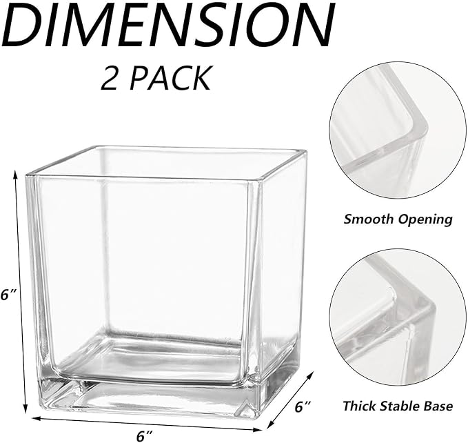 Square Clear Glass Vases Set of 2, Flower Vases - Image 7