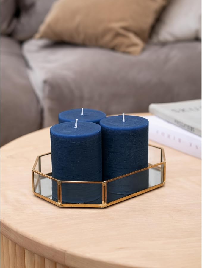 3x4 inch Pillar Candles Set of 3 – Unscented Dripless Rustic Dark Blue Candles - Image 4