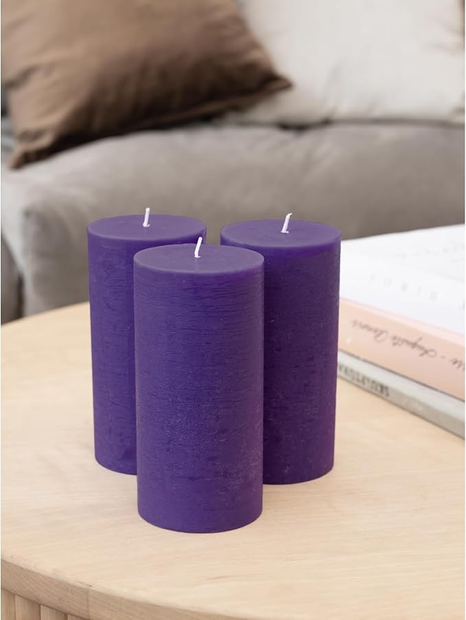 Large Pillar Candles 3x6 Inch – Set of 3 Unscented Dripless Purple Candles - Image 5