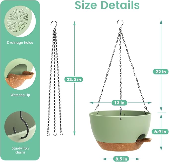 UOUZ 13 Inch 2 Pack Large Self Watering Hanging Planters - Image 5