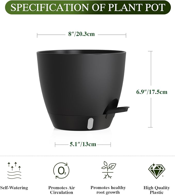 Self Watering Pots with Drainage Holes, 2 Pack 8 Inch Plant Pots with Water - Image 2