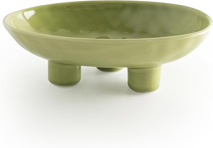 Three-Leg Ceramic Fruit Bowl, 10 Inch Oval Serving Dish by Unknown