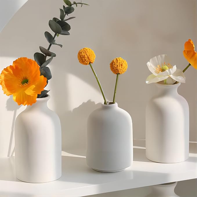 CEMABT White Ceramic vase Set-3 Small Flower vases - Image 7