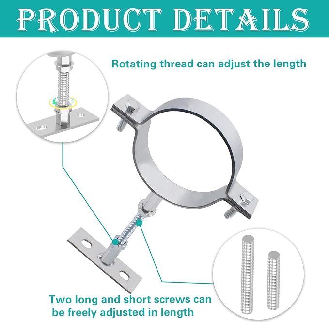 2 Set 4 Inch Adjustable Pipe Bracket, Heavy Duty Galvanized Steel Supports | - Image 3