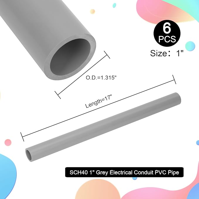 6Pcs 1 Inch Grey Electrical Conduit PVC Pipe 17" Long Sch40 PVC Rigid Tube - Image 3