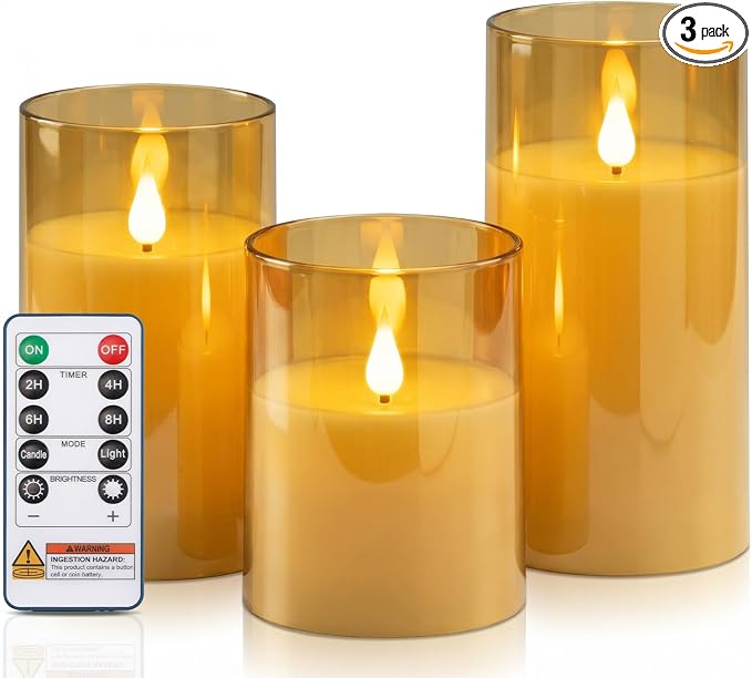 Homemory Amber Flameless Candles, Battery Operated Acrylic LED Pillar Candles by Homemory