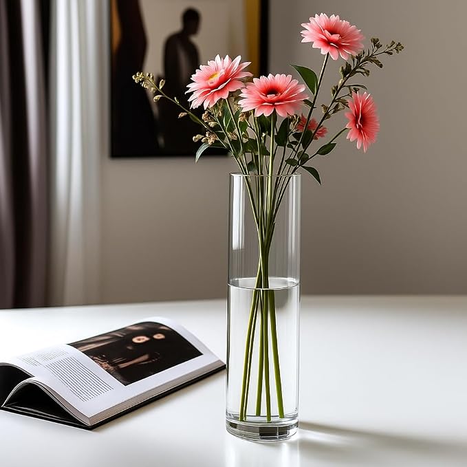 CYS Excel Clear Glass Cylinder Flower Vase, Elegant Hand-Blown Glass Wedding - Image 9