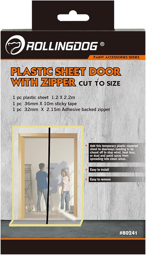 ROLLINGDOG Zippered Plastic Door Sheet Dust Isolation Partition Cover 4x7ft - Image 6