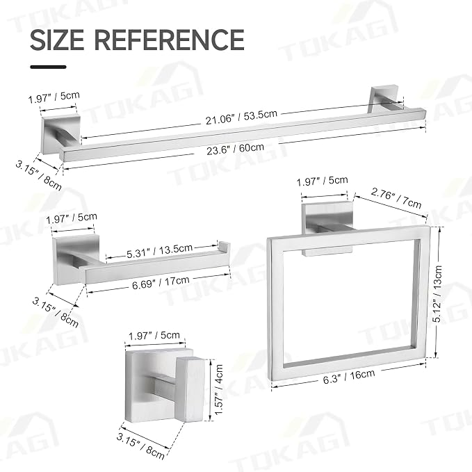 TQKAG 5-Piece Bathroom Hardware Set, Brushed Nickel Classic Wall Mounted - Image 6
