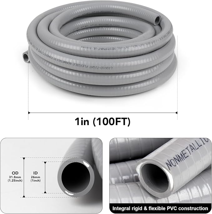 1 inch 100ft Liquid-Tight Conduit and Connector Kit, Flexible Non-Metallic - Image 2