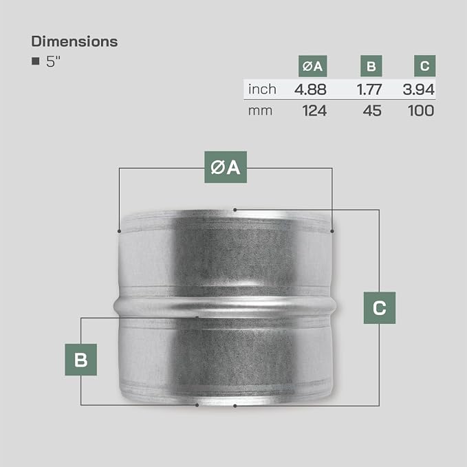 Vent Systems 5'' Inch Galvanized Steel Duct Connector - Image 2