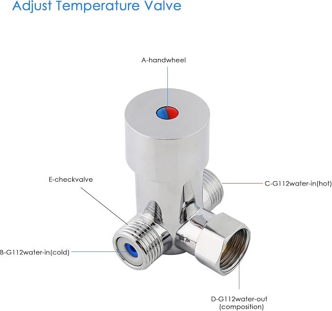G1/2 Hot Cold Water Mixing Valve 3 Ways Solid Brass Thermostatic Mixer - Image 3