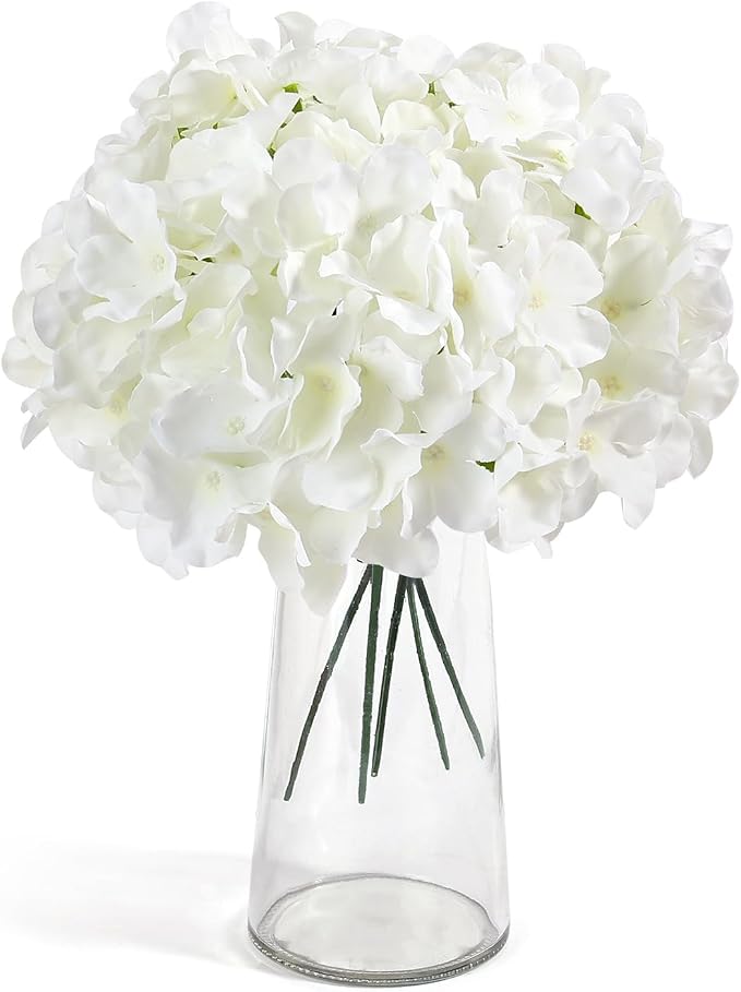 Auihiay 64Pcs Hydrangea Artificial Flowers Bulk, Silk White Hydrangeas | Full - Image 5