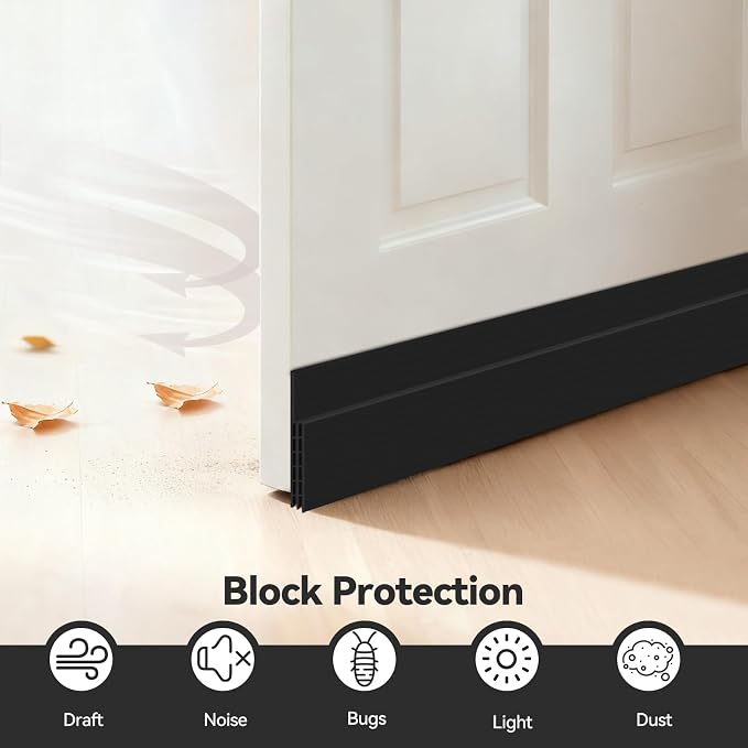 Ohuhu Wide 3.4" Door Draft Stopper, 1.4" Adhesive Weather Stripping Seal | 39" - Image 2