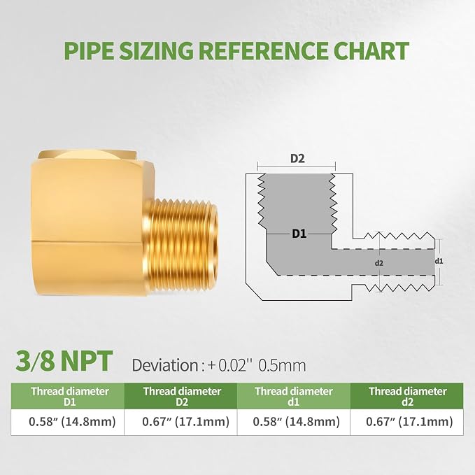 2 PCS Brass Pipe Fitting 90 Degree Elbow 3/8" NPT Male x 3/8" NPT Female | - Image 2