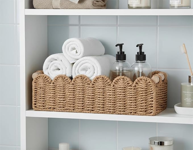 CubesLand Scalloped Toilet Paper Storage Basket W/Handle - Image 7