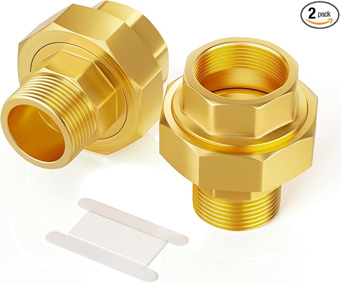 GASHER 2PCS 1-1/2" NPT Brass Union Pipe Fitting | 1-1/2 Inch Male x 1-1/2 Inch by GASHER