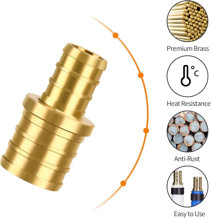 6 Pack 3/4" × 1/2" Brass PEX straight Coupling Fittings | - Image 3
