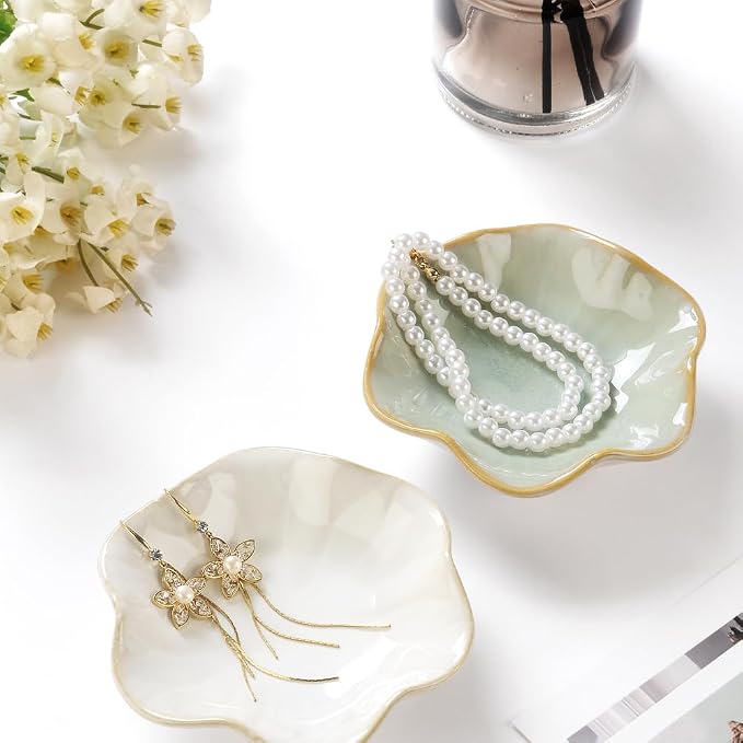 JAMEND CLXP 2PCS Lotus Leaf Shape Ring Holder Dish, Small Key Bowl, Ceramic - Image 7