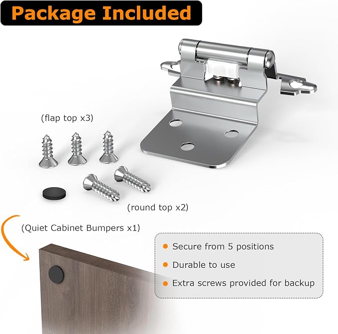 3/8 Inch Inset Cabinet Hinges, 5 Pairs Self Closing Flush Face Mount Hinges - Image 5
