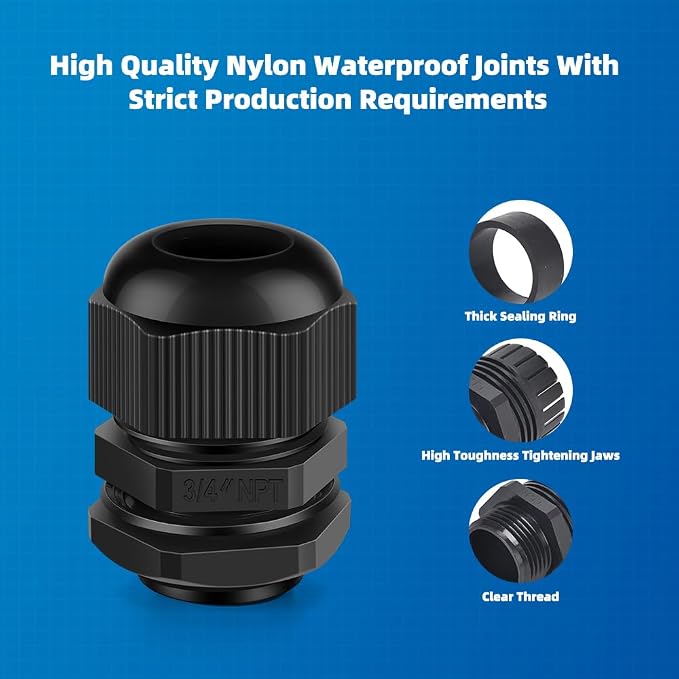 Cable Gland 12 Pack 3/4" NPT Waterproof Adjustable Connector Strain Relief Cord - Image 5