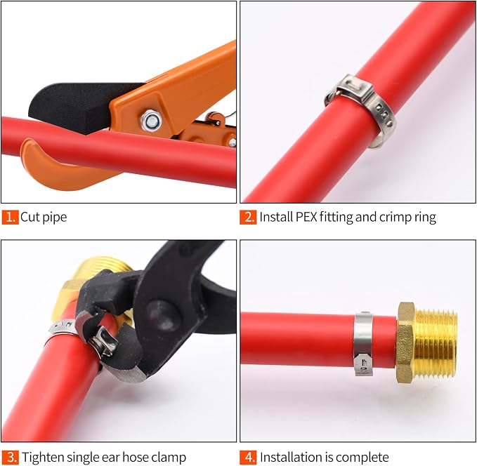 100 Pack 1/2" PEX Cinch Clamps, Stainless Steel Single Ear Hose Clamps - Image 4