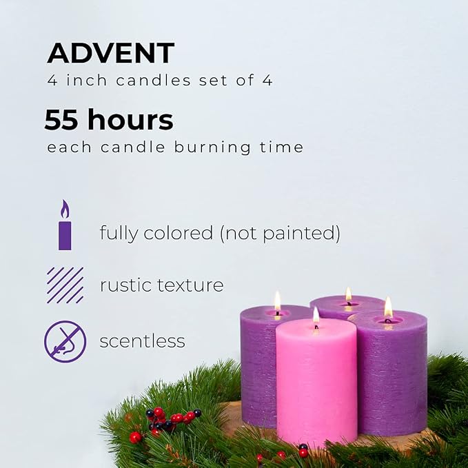 3x4 Inch Advent Pillar Candles Set of 4 - Image 2