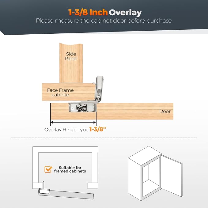 Satin Nickel Cabinet Hinges 1-1/2 Inch Overlay, 2 Pack | Stainless Steel Build - Image 5