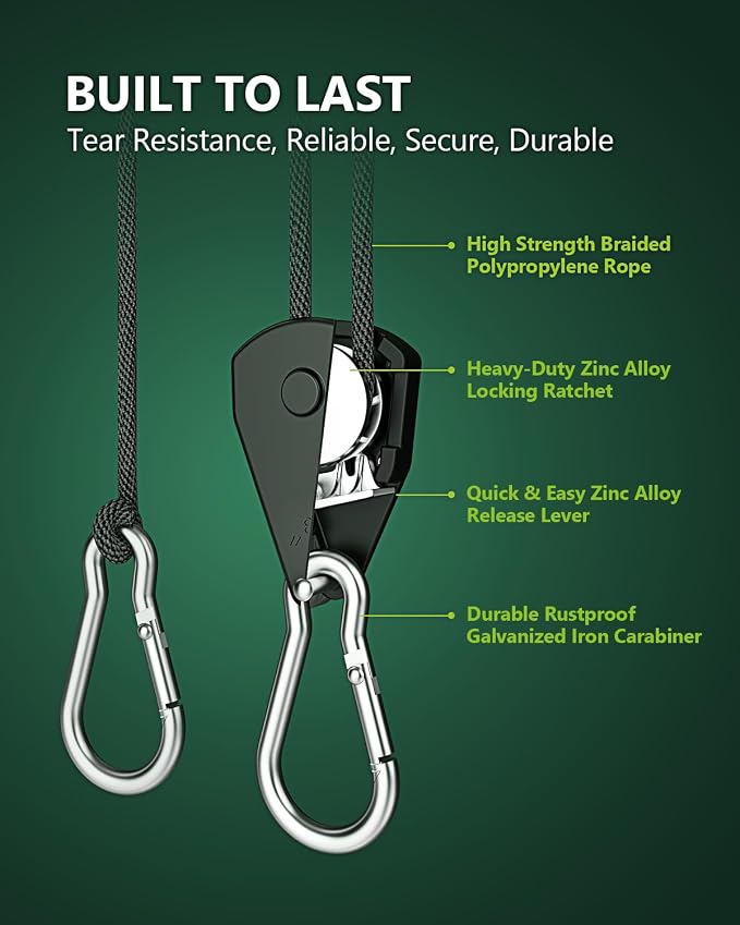 2-Pack 1/8” Rope Hanger, Heavy Duty Ratchet Tie Down Strap | Adjustable Tie-Down - Image 3