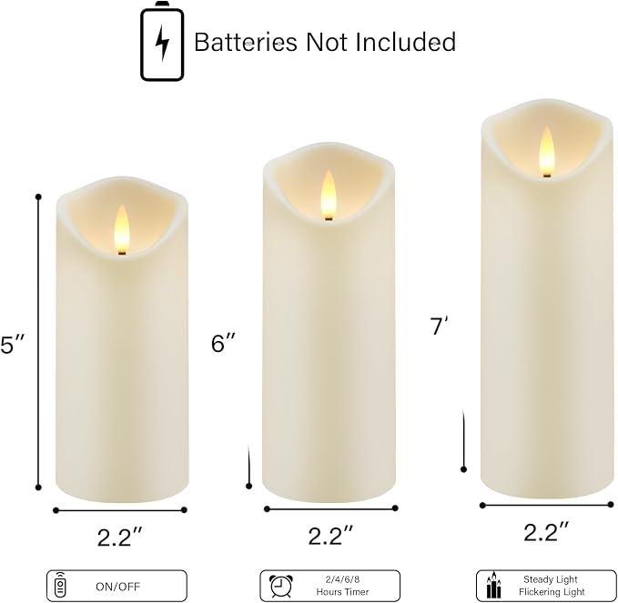 kakoya Flickering Flameless Candles, Battery Operated Acrylic LED Pillar Candles - Image 5