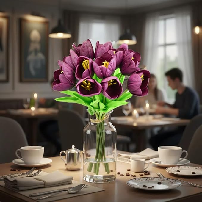 Mandy's 12pcs Artificial Grape Purple Partially Open Tulips | 13.5 Inch - Image 9