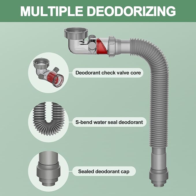 Double Sink Drain Kit Flexible 1 1/2 Inch P-Trap Pipe Comes - Image 5