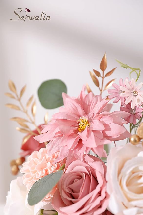 Serwalin Pink Artificial Flowers, Silk Dahlia Flowers - Image 8