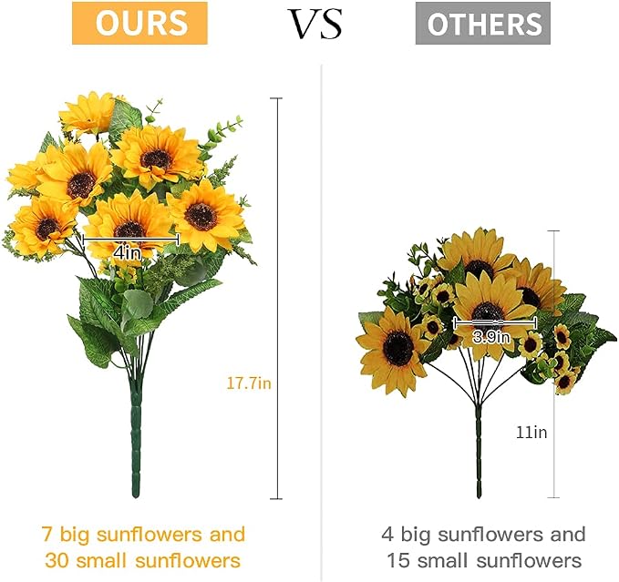 AmyHomie Artificial Sunflowers for Outdoors Fall Decor, 2 Bouquets | Garden - Image 8