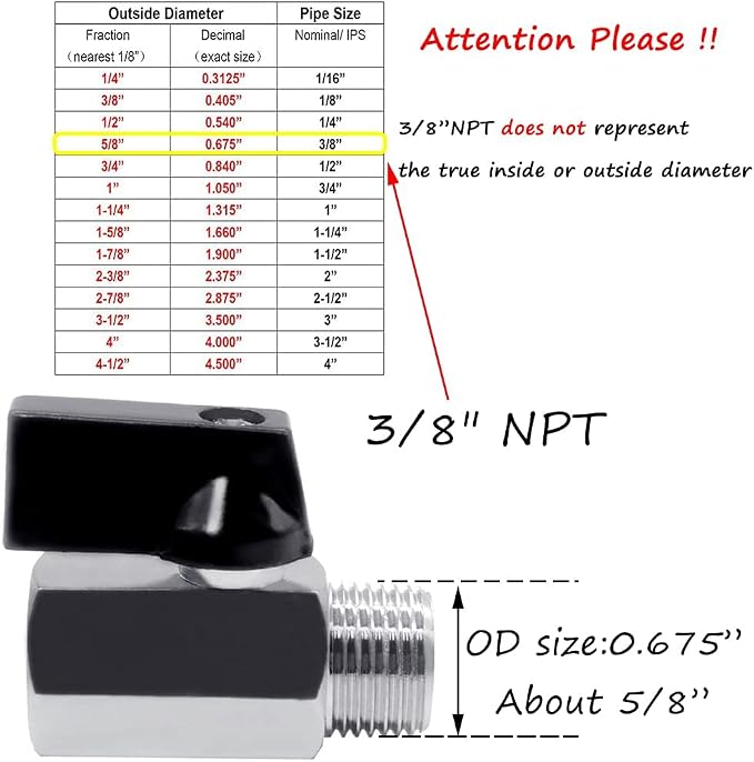 Beduan 3/8 NPT Brass Mini Ball Valve NPT Female x Male Shut-Off Valve 5 PCS - Image 3