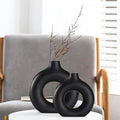 Black Ceramic Vase for Modern Home Decor, Round Matte Pampas Flower Vases by QLOFEI