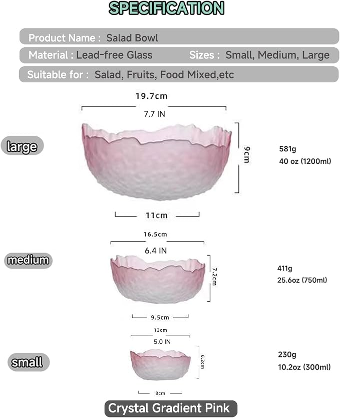 Glass Bowl for Salad Candy Fruit Serving Decorative Bowl Dish, Snack Dessert - Image 4