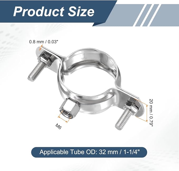 HARFINGTON 8 Pcs Adjustable Pipe Bracket Clamps 1-1/4" Stainless Steel Wall - Image 2