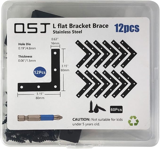 QSJ 12 Pcs L Flat Straight Brackets Corner Bracket Set 3.15'' Bracket Brace - Image 5